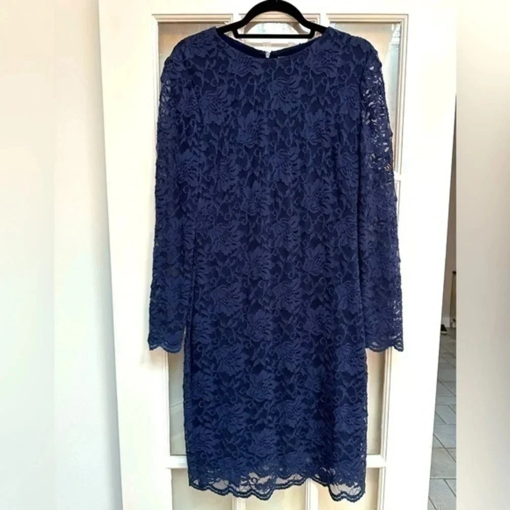 Lauren Ralph Lauren | Navy Lace Long Sleeve Dress Size 14 Large X-Large